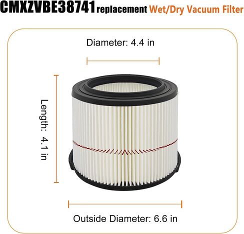 38741 Filters Replaces CMXZVBE38741 Craftsman Filter, fits CMXEVBE17040, Replaces Purple Stripe 1/2 Height Filter, Fits 3 Gallon, 4 Gallon Craftsman Shop Vacuums 1988+-2 Pack in Kuwait