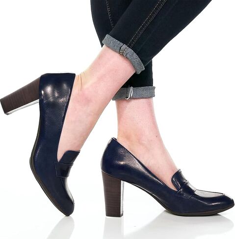 MOOMMO High Chunky Heel Loafers Pumps Women Navy Closed Pointed Toe Slip On Dress Loafer 3" Block Heel Matte Office Work Shoes Business Comfortable Classic Formal Ladies Wedding Party Matte Navy 10 in Saudi Arabia