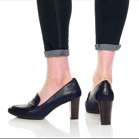 MOOMMO High Chunky Heel Loafers Pumps Women Navy Closed Pointed Toe Slip On Dress Loafer 3" Block Heel Matte Office Work Shoes Business Comfortable Classic Formal Ladies Wedding Party Matte Navy 10 in Saudi Arabia
