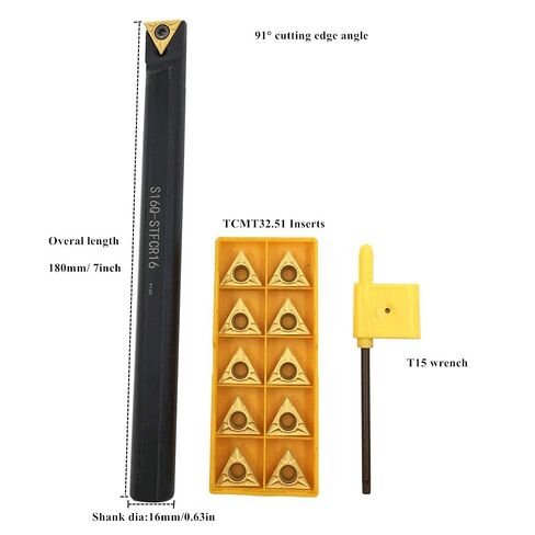 GBJ S16Q-STFCR16 16mm / 5/8" 90 Degree Right Hand Boring Bar Internal Turing Holder Boring Tool with Wrench + 10pcs 60 Degree Triangle TCMT32.51 Carbide Turning Inserts for Machining Stainless Steel in Saudi Arabia