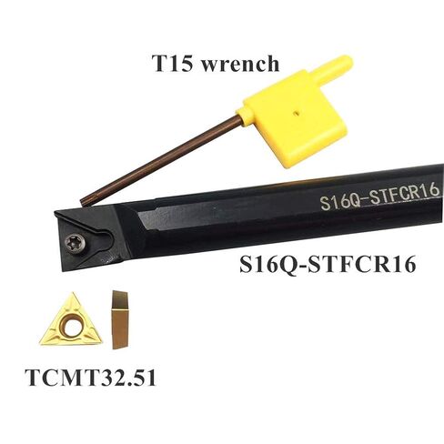 GBJ S16Q-STFCR16 16mm / 5/8" 90 Degree Right Hand Boring Bar Internal Turing Holder Boring Tool with Wrench + 10pcs 60 Degree Triangle TCMT32.51 Carbide Turning Inserts for Machining Stainless Steel in Saudi Arabia