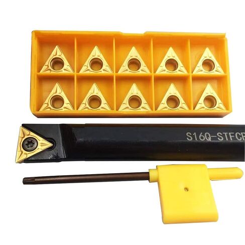 GBJ S16Q-STFCR16 16mm / 5/8" 90 Degree Right Hand Boring Bar Internal Turing Holder Boring Tool with Wrench + 10pcs 60 Degree Triangle TCMT32.51 Carbide Turning Inserts for Machining Stainless Steel in Saudi Arabia