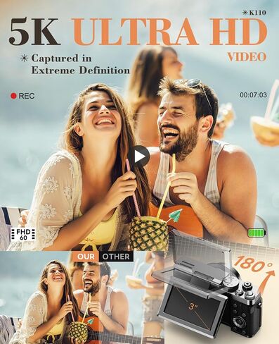 5K 64MP Digital Camera for Photography & YouTube Vlogging - 18X Zoom UHD Autofocus Video Camera with 3" 180° Flip Screen, 64GB TF Card & 2 Batteries - Compact Travel(Sliver) in Kuwait