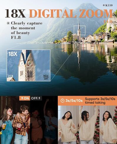 5K 64MP Digital Camera for Photography & YouTube Vlogging - 18X Zoom UHD Autofocus Video Camera with 3" 180° Flip Screen, 64GB TF Card & 2 Batteries - Compact Travel(Sliver) in Kuwait