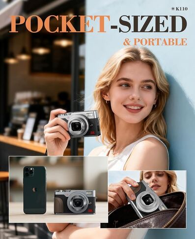 5K 64MP Digital Camera for Photography & YouTube Vlogging - 18X Zoom UHD Autofocus Video Camera with 3" 180° Flip Screen, 64GB TF Card & 2 Batteries - Compact Travel(Sliver) in Kuwait