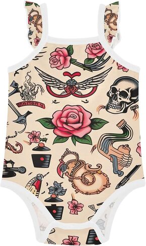 Qilmy Tattoo Print Baby Girls' Bodysuits, Cotton Baby Bodysuits for Boys Girls in Kuwait