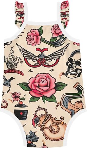 Qilmy Tattoo Print Baby Girls' Bodysuits, Cotton Baby Bodysuits for Boys Girls in Kuwait