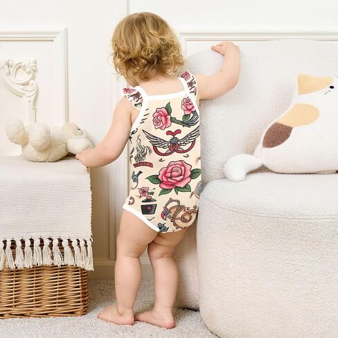 Qilmy Tattoo Print Baby Girls' Bodysuits, Cotton Baby Bodysuits for Boys Girls in Kuwait