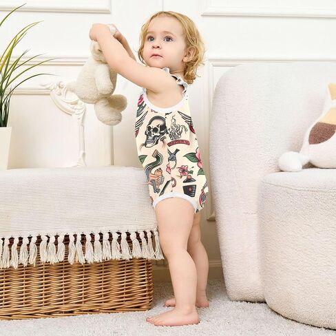 Qilmy Tattoo Print Baby Girls' Bodysuits, Cotton Baby Bodysuits for Boys Girls in Kuwait