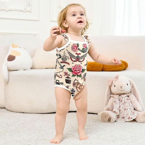 Qilmy Tattoo Print Baby Girls' Bodysuits, Cotton Baby Bodysuits for Boys Girls in Kuwait