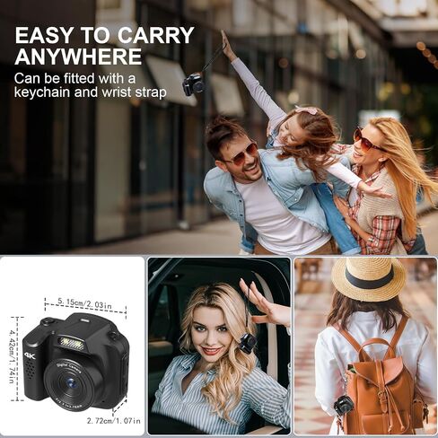 Mini Keychain Camera, 4K 64MP FHD Mini Retro Digital Camera(Black) | Mini Digital Camera Keychain with Flash,Filters,Lanyard & 16GB TF Card,Portable Keychain Camera for Travel Recording in Kuwait