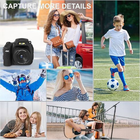 Mini Keychain Camera, 4K 64MP FHD Mini Retro Digital Camera(Black) | Mini Digital Camera Keychain with Flash,Filters,Lanyard & 16GB TF Card,Portable Keychain Camera for Travel Recording in Kuwait