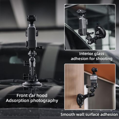 جيب 4 أكواب شفط، مجموعة حامل لوحة زجاج السيارة الأمامي مع محول توسيع لجيب DJI Osmo 4/3، GoPro Hero 13/12/11/10/9/8، DJI Action 6/5 Pro/4/3 in Kuwait