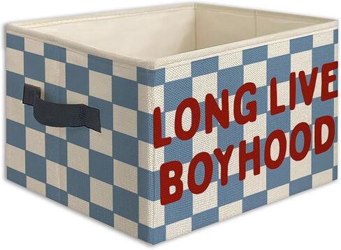 Long Live Boyhood Foldable Storage Bins Box with Handles, Retro Blue Checkered Collapsible Toys Books Clothes Organizer Basket for Kids Boys Nursery Bedroom Bathroom Dorm in Saudi Arabia