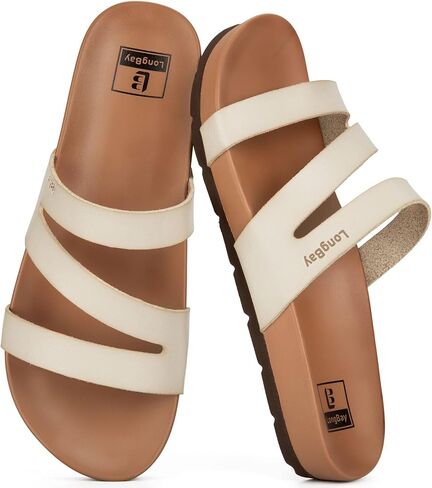 LongBay Women's Flat Sandals Casual Strappy Slides with Arch Support Non-Slip Comfortable Lightweight Walking Sandals for Summer Beach Vacation in Saudi Arabia