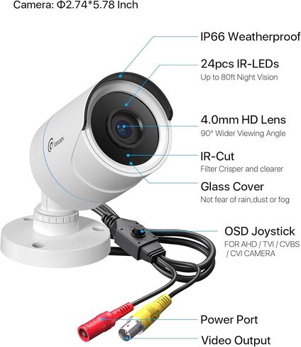 Loocam 2MP Security Camera, Hybrid 4-in-1 CVI/TVI/AHD/CVBS Bullet Wired Cam | 1080p High Definition, 80ft IR Night Vision, 24/7 Recording, IP66 Weatherproof, Plug and Play, Comatible with Loocam DVR in Saudi Arabia