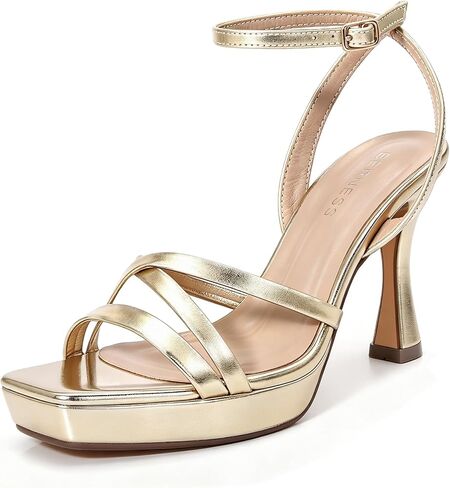 Platform Heels for Women Kitten Heeled Square Open Toe Ankle Strap Sandals | 3.5 Inches, Buckle, Strappy, Party, Dance, Bridal, Wedding, Daily, Dress Shoes, Comfort, Sexy, Patent Leather, High Heels in Kuwait