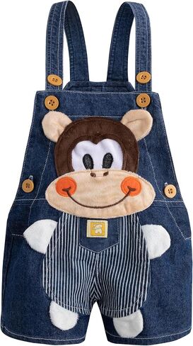 KIDSCOOL Toddler Unisex Cartoon Animal Denim Overalls Baby Jean Shortalls | Infant cute 3d animal jean rompers,toddler lightweight denim shortalls,adjustable button strap outfits,summer fashion in Saudi Arabia