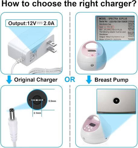 12V Power Cord Charger for Spectra S2 S2 Plus SPS200, 10FT Cable | Replacement Charging Cord For Spectra 12V Breast Pumps Without Built-in Battery, LED Indicator Light, White in Kuwait