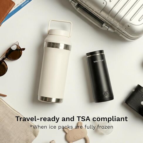 Baby Brezza All Day Portable Breastmilk Cooler, Large 20oz Capacity, Green | Double Wall Vacuum Insulated Travel Bottle, Dishwasher Safe, TSA Compliant, FSA or HSA, Includes 2 Ice Packs + 2 Bottles in Saudi Arabia