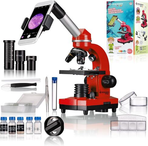 Bresser BIOLUX SEL Junior Student Microscope with Smartphone Holder, Rich Accessories and Barlow Zoom System for Children, Beginners and Adults, Red in Saudi Arabia
