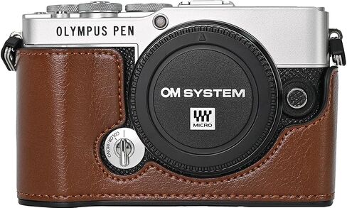 E-P7 Case, PU Leather Camera Bag Bottom Opening Half Body Case Cover Shell for Olympus Pen E-P7 with Neck Strap Storage Box (Coffee) in Saudi Arabia