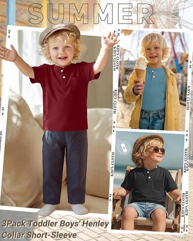 Yooo's Vivi 3 Pack Toddler Boys' Henley Shirts | Short Sleeve, Button Front, Pocket, Solid Color, Summer, Soft Fabric, Casual, Daily,Tops, for Babys 18M-5T in Saudi Arabia