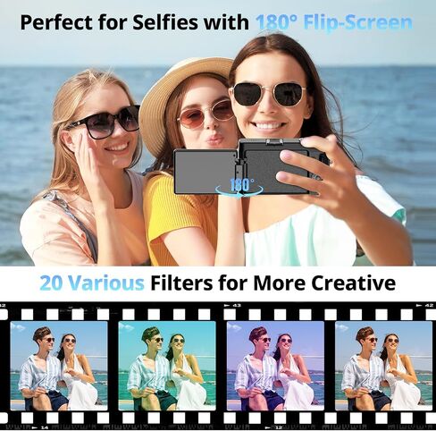 4K Digital Camera for Photography and Video, Autofocus 48MP Vlogging Camera for YouTube with 3'' 180°Flip Screen 16X Zoom Compact Travel Cameras with SD Card, 2 Batteries, Anti-Shake, Flash (Black) in Kuwait