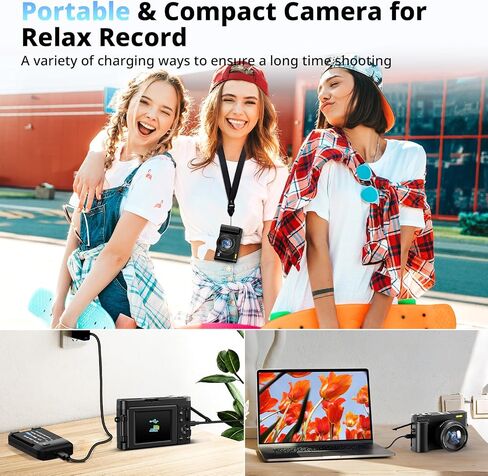 4K Digital Camera for Photography and Video, Autofocus 48MP Vlogging Camera for YouTube with 3'' 180°Flip Screen 16X Zoom Compact Travel Cameras with SD Card, 2 Batteries, Anti-Shake, Flash (Black) in Kuwait