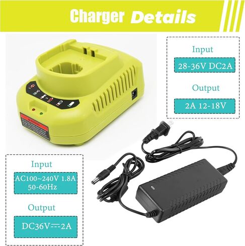 2-Pack 6.0Ah 18V Lithium Battery and Charger Replacement for Ryobi 18V ONE+ Tools, Compatible with Ryobi 18V Battery P102 P105 P107 P108 P189 P197 and Ryobi 18V Charger P117 P118 in Kuwait