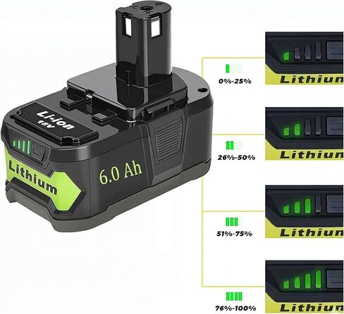 2-Pack 6.0Ah 18V Lithium Battery and Charger Replacement for Ryobi 18V ONE+ Tools, Compatible with Ryobi 18V Battery P102 P105 P107 P108 P189 P197 and Ryobi 18V Charger P117 P118 in Kuwait
