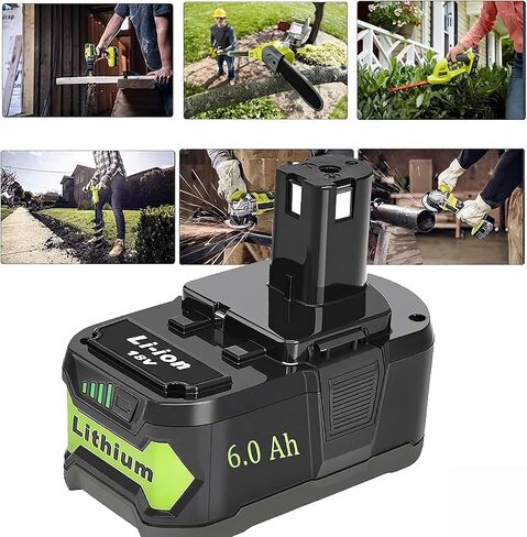 2-Pack 6.0Ah 18V Lithium Battery and Charger Replacement for Ryobi 18V ONE+ Tools, Compatible with Ryobi 18V Battery P102 P105 P107 P108 P189 P197 and Ryobi 18V Charger P117 P118 in Kuwait