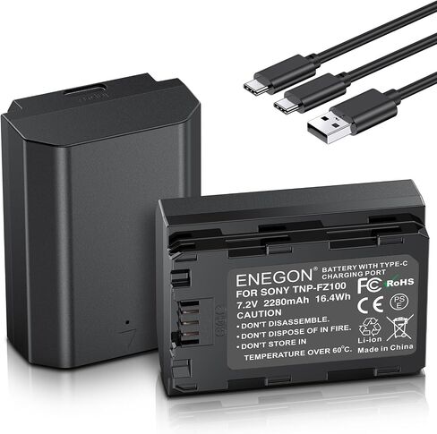 ENEGON NP-FZ100 USB C Direct Charging Replacement Batteries 2280mAh (2-Pack) with 2 in 1 USB-C Charging Cable for Sony A9/A9R/A9S, Alpha 9/9R/9S/A6700, A7III, A7RIII, A7R3, A7R4, A7RIV Battery in Kuwait