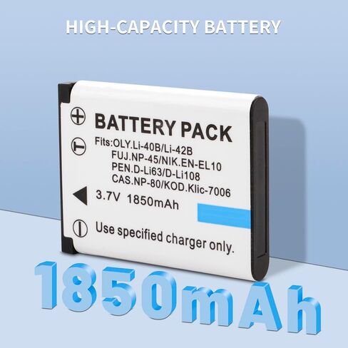 Battery 2-Pack + LCD Dual Charger Replacement for Kodak KLIC-7006, Olympus LI-42B LI-40B, Fujifilm NP-45 NP-45A NP-45B NP-45S, Nikon EN-EL10, Casio NP-80, Pentax D-Li63 D-Li108, Ricoh DS-6365 in Saudi Arabia