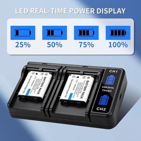 Battery 2-Pack + LCD Dual Charger Replacement for Kodak KLIC-7006, Olympus LI-42B LI-40B, Fujifilm NP-45 NP-45A NP-45B NP-45S, Nikon EN-EL10, Casio NP-80, Pentax D-Li63 D-Li108, Ricoh DS-6365 in Saudi Arabia