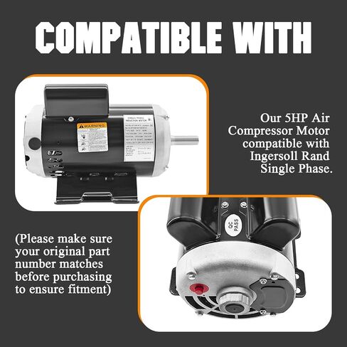 23378805 56283138 Air Compressor Motor Compatible with Ingersoll Rand Electric Motor Air Compressor, Single Phase, 184T Frame, Open Drip Proof Enclosure, 5Hp Output, 3450rpm, 60Hz, 208-230V Voltage in Kuwait