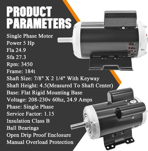 23378805 56283138 Air Compressor Motor Compatible with Ingersoll Rand Electric Motor Air Compressor, Single Phase, 184T Frame, Open Drip Proof Enclosure, 5Hp Output, 3450rpm, 60Hz, 208-230V Voltage in Kuwait