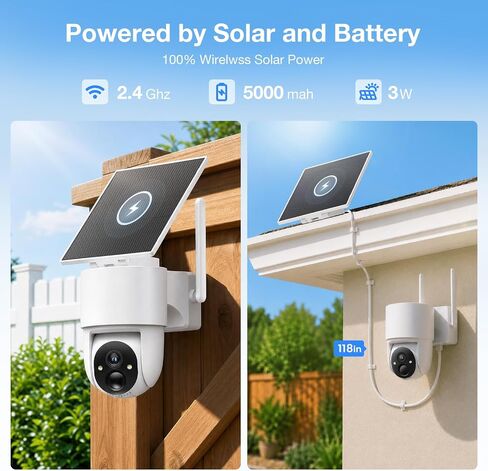Tical Wireless Security Camera Outdoor, 4MP Solar Outdoor Security Camera, 24/7 Continuous Recording, 2.4GHz WiFi, 360° PTZ, Color Night Vision, PIR Motion Alerts, 2-Way Audio, White in Kuwait