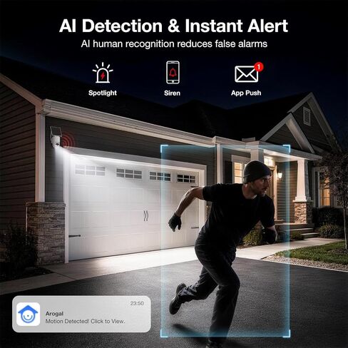 Tical Wireless Security Camera Outdoor, 4MP Solar Outdoor Security Camera, 24/7 Continuous Recording, 2.4GHz WiFi, 360° PTZ, Color Night Vision, PIR Motion Alerts, 2-Way Audio, White in Kuwait