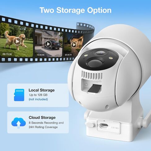 Tical Wireless Security Camera Outdoor, 4MP Solar Outdoor Security Camera, 24/7 Continuous Recording, 2.4GHz WiFi, 360° PTZ, Color Night Vision, PIR Motion Alerts, 2-Way Audio, White in Kuwait