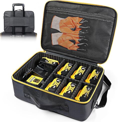 Extra Large Battery Storage Case for Dewalt Battery & Charger | Hard Tool Battery Carrying Case for Milwaukee/Ryobi 12V/18V/20V Battery & Charger, Tool Organizer Case w/Adjustable Dividers in Saudi Arabia