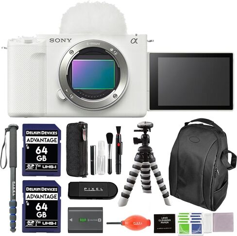 Sony ZV-E1 Mirrorless Camera (White) Advanced Accessory Bundle with 2 x 64GB SD Card, Gadget Bag, Flexible Tripod, & More in Saudi Arabia