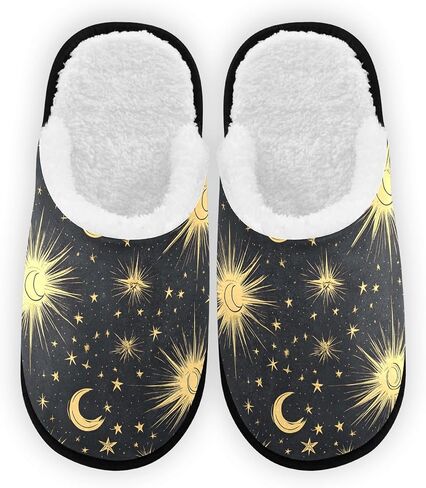 Sun Stars Crescent Moon Plush Slippers for Women Men Warm Comfortable Travel Spa Slipper Non-slip House Shoes in Saudi Arabia