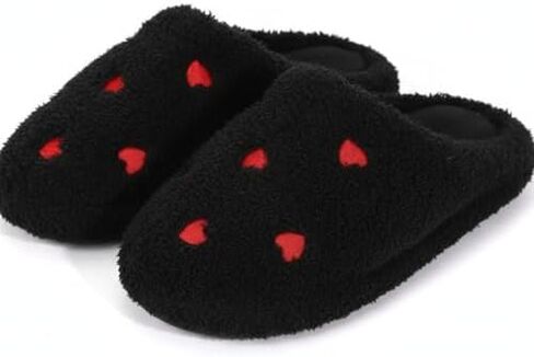 Fuzzy Heart House Slippers for Women Faux Fur Quiet Low-profile Sole Skin-Friendly Plush Fashion Casual College Trendy Cute Indoor Floor Comfortable Cozy Soft Holiday Gift in Saudi Arabia
