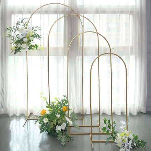 Efavormart Set of 4 Gold Metal Wedding Arches, Assorted 4ft to 7ft Semi Circle Top Chiara Backdrop Stands for Multi-Dimensional Event Staging in Kuwait