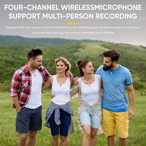 7RYMS iRay DW40 4-Channel Wireless Lavalier Microphone for iPhone, Android | AI Denoise, 656ft Range, 12.5H Working, 48kHz/24bit Wireless Laple Mic for DSLR Camera, Video Recording Podcast Live-Stream in Saudi Arabia