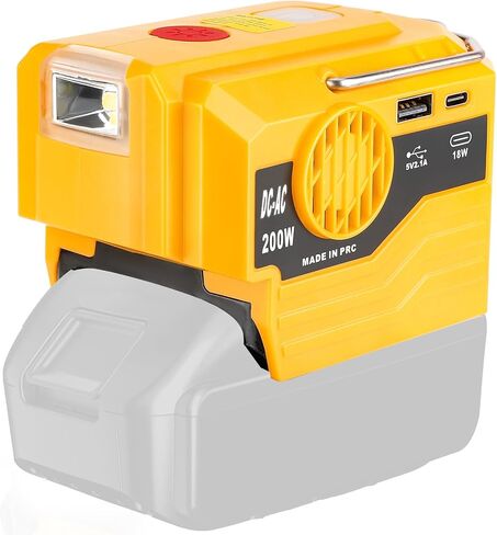 Power Inverter for Dewalt 20V MAX Li-ion Battery, 20V to 120V Adapter with USB Port, Type-C Port and 280LM LED Light, 200W DC to AC Voltage Converter for Camping Emergency(Tool Only) in Saudi Arabia