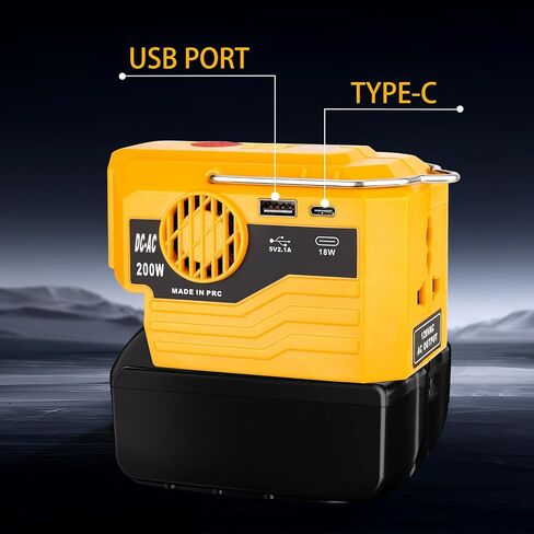 Power Inverter for Dewalt 20V MAX Li-ion Battery, 20V to 120V Adapter with USB Port, Type-C Port and 280LM LED Light, 200W DC to AC Voltage Converter for Camping Emergency(Tool Only) in Saudi Arabia