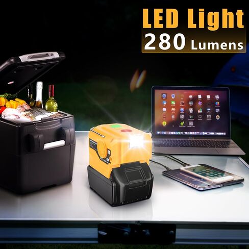 Power Inverter for Dewalt 20V MAX Li-ion Battery, 20V to 120V Adapter with USB Port, Type-C Port and 280LM LED Light, 200W DC to AC Voltage Converter for Camping Emergency(Tool Only) in Saudi Arabia
