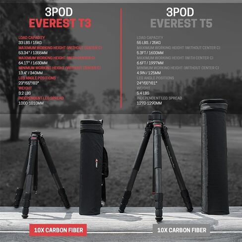 3Pod Everest T3 4-Section Carbon Fiber Tripod for Camera, Compact Travel Tripod, Reversible Center Column for Low Angle Photography in Saudi Arabia